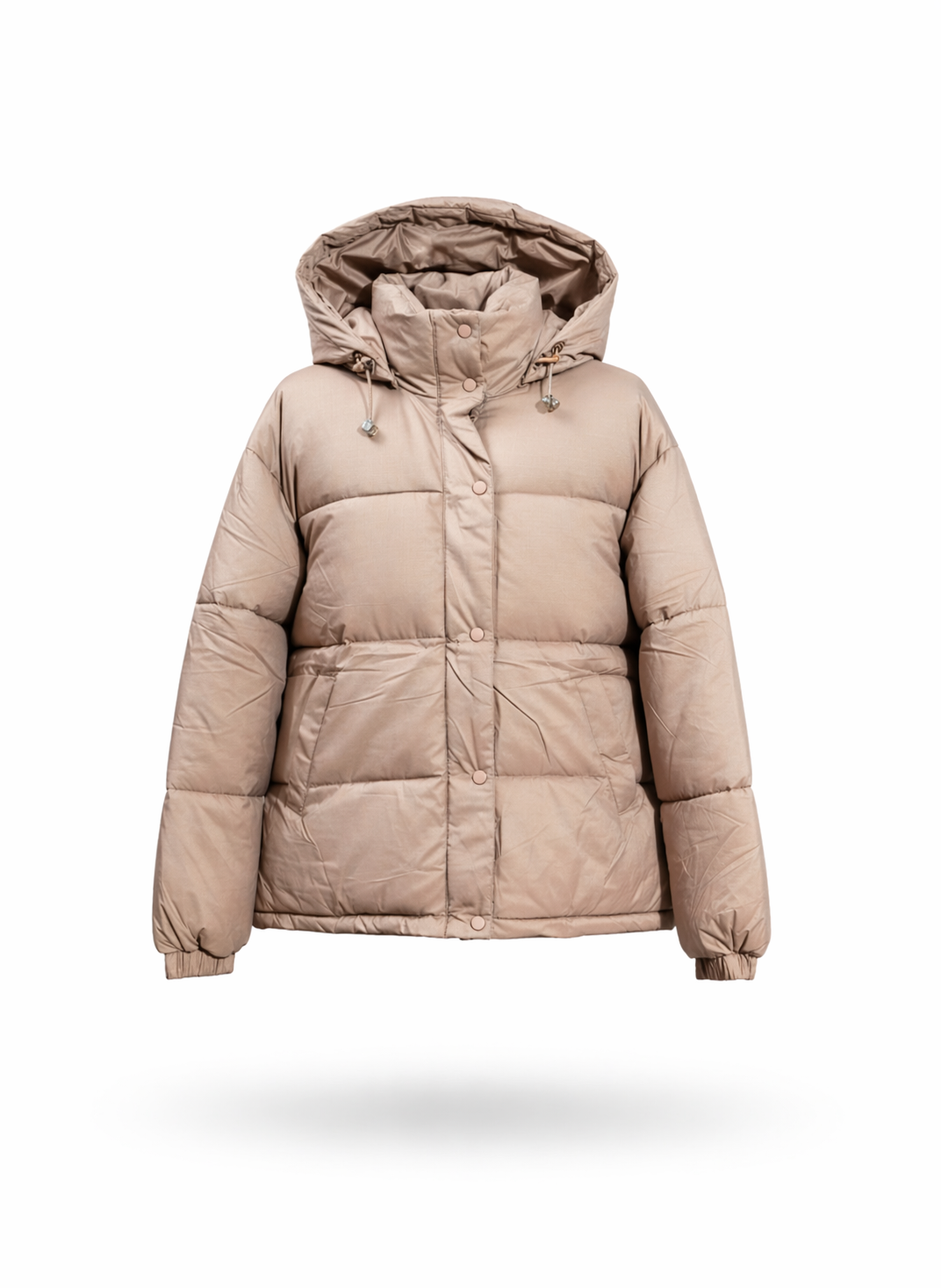 Women Beige Quilted Hooded Puffer Jacket