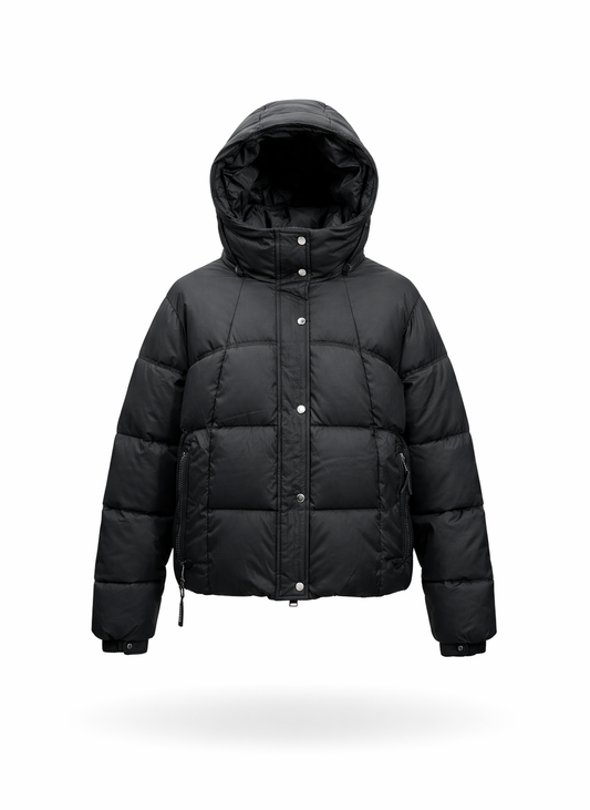 Arctic Shield Quilted Black Puffer Jacket with Hood