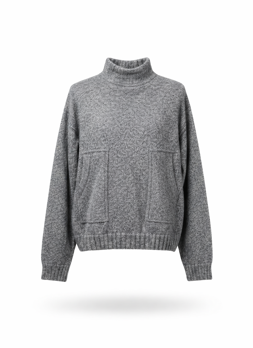 Heather Grey Oversized Mock Neck Sweater with Front Pockets