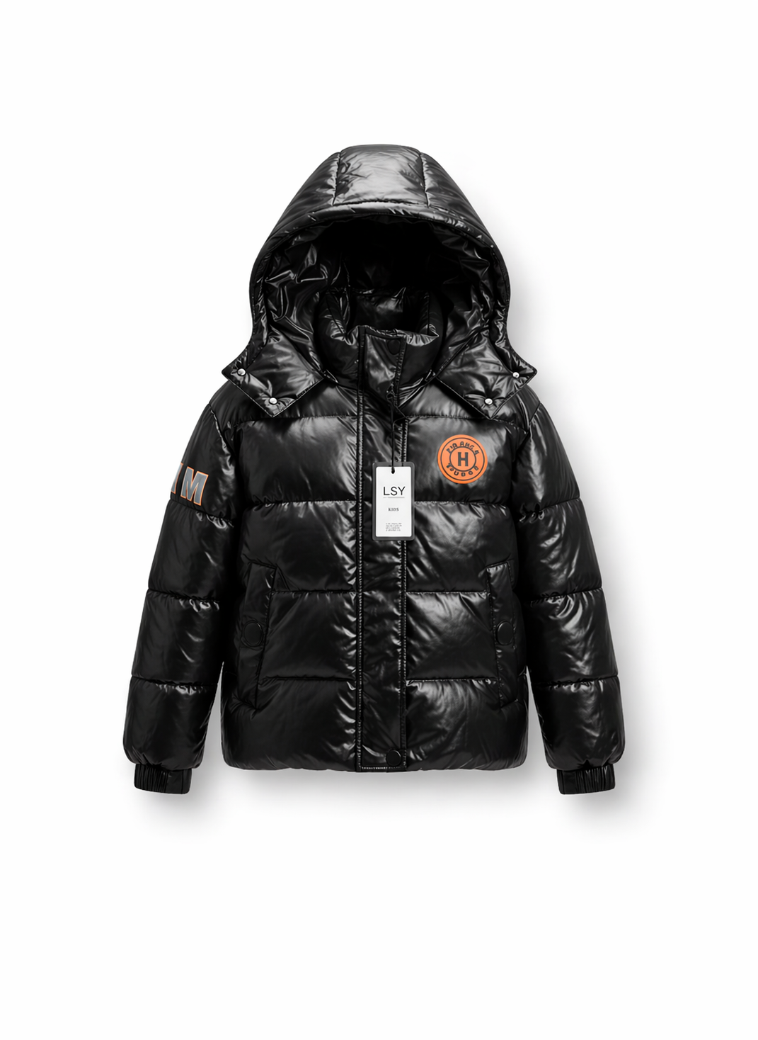 LSY KIDS Boys Shiny Black Padded Puffer Jacket with Hood