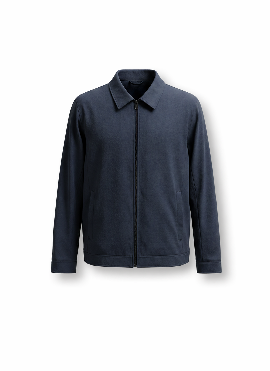 Men's Navy Minimalist Zip-Up Harrington Jacket