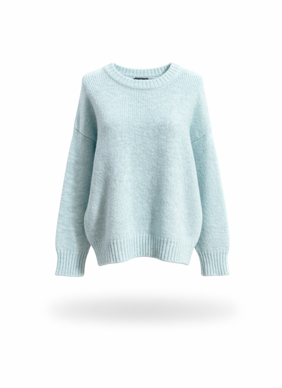 Women Sky Blue Relaxed Fit Crew Neck Knitted Sweater