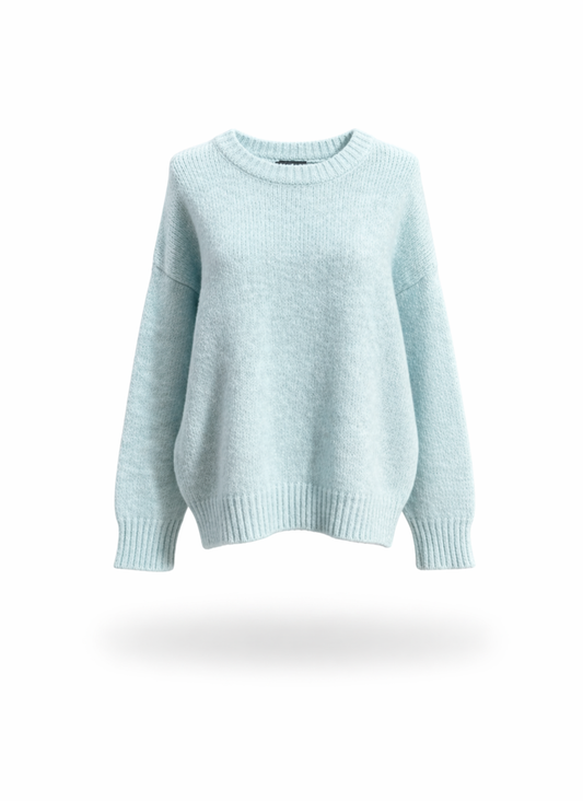 Women Sky Blue Relaxed Fit Crew Neck Knitted Sweater