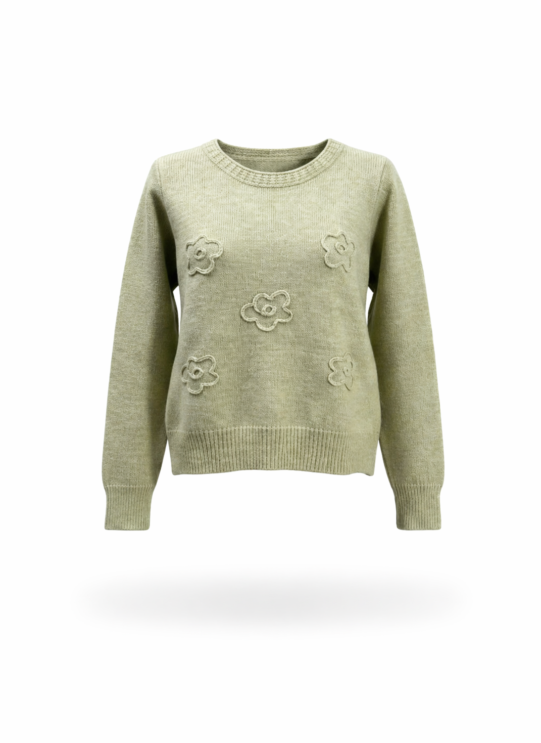 Sage Green Floral Applique Knit Sweater