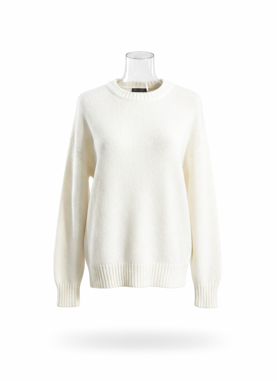 Women Off-White Relaxed Fit Ribbed Crew Neck Knitted Sweater