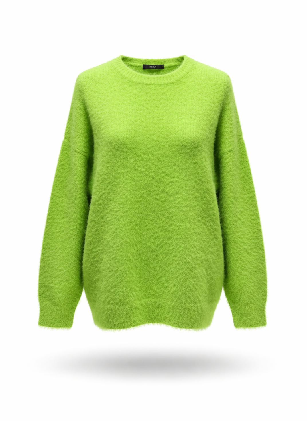 Vibrant Lime Green Fuzzy Knit Crewneck Sweater