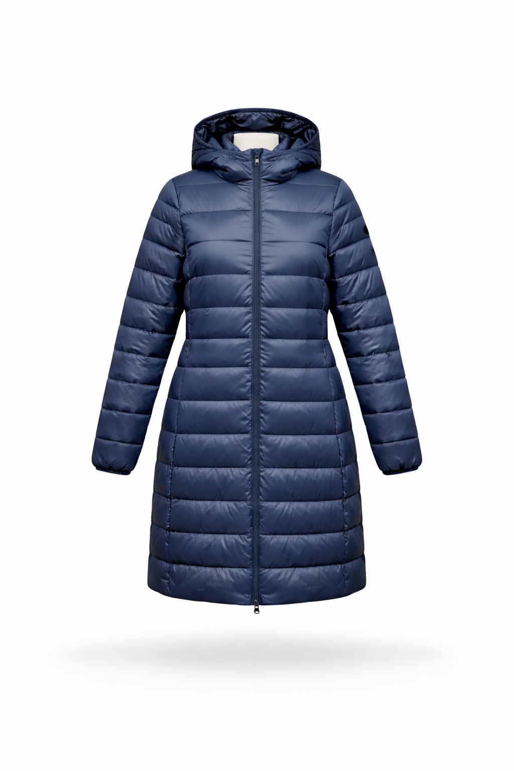 Women's Navy Blue Hooded Long-Line Puffer Jacket