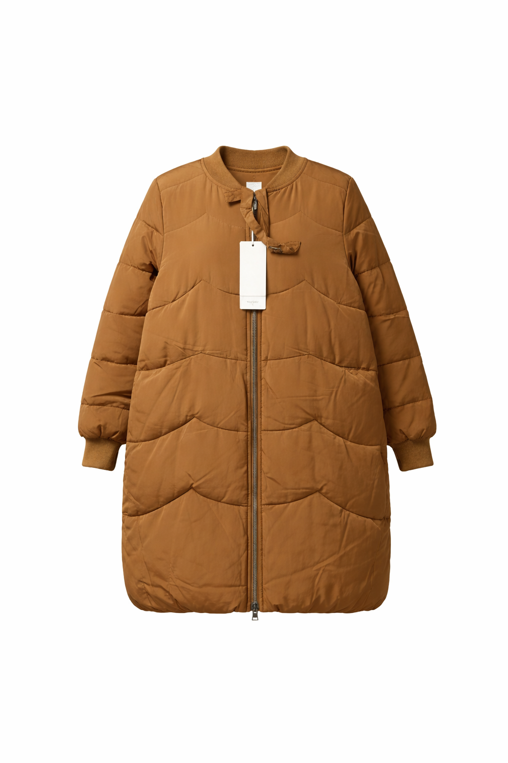 Women Ochre Wave-Quilted Long-Line Puffer Jacket
