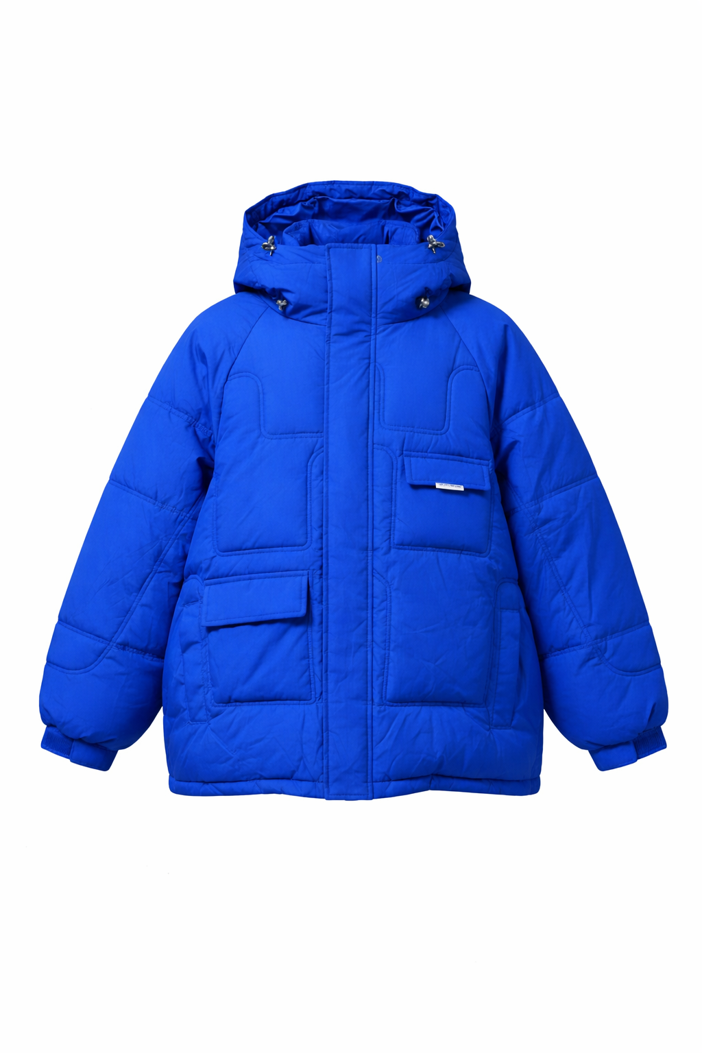 Electric Blue Multi-Pocket Hooded Insulated Puffer Jacket