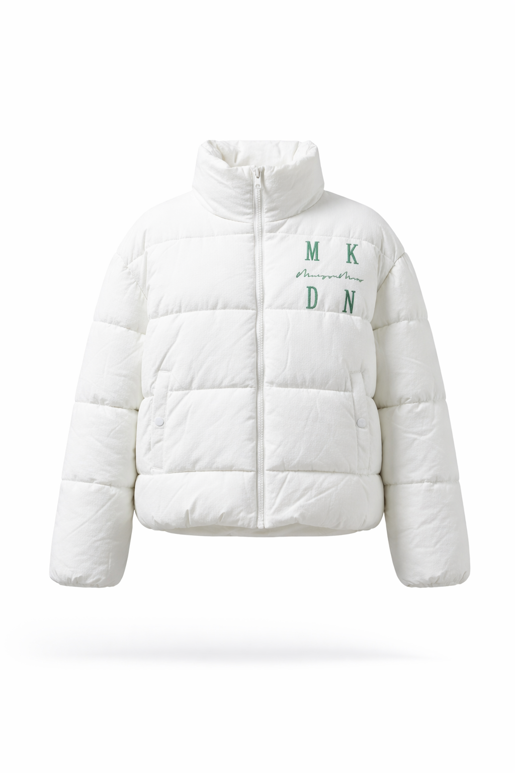 MKDN Women Quilted High-Neck White Puffer Jacket