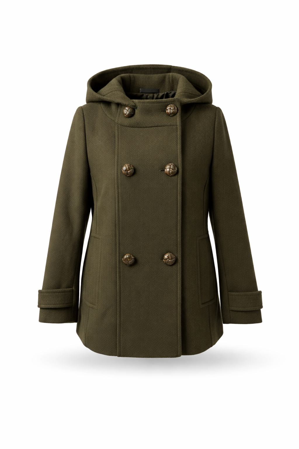 Emerald Isle Hooded Double-Breasted Woolen Blend Coat