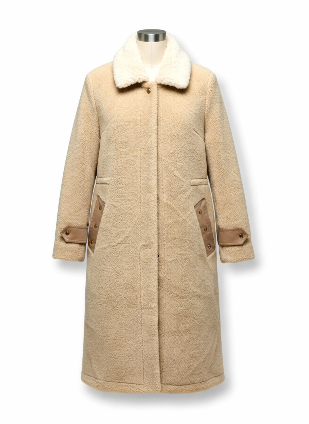 Nordic Comfort Womens Longline Faux Shearling Teddy Coat with Contrast Collar