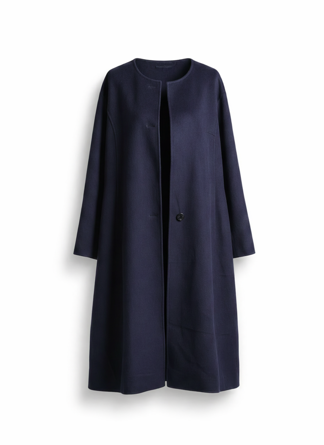 Midnight Navy Minimalist Round-Neck Long Coat