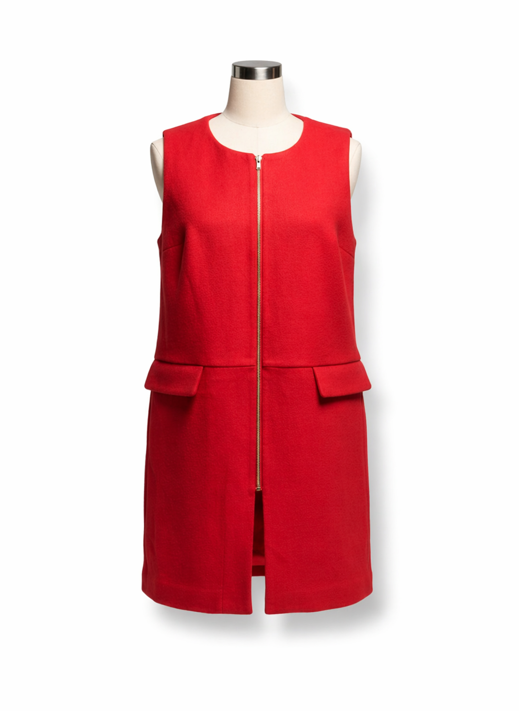 Scarlet Red Structured Sleeveless Longline Vest with Zip Detail