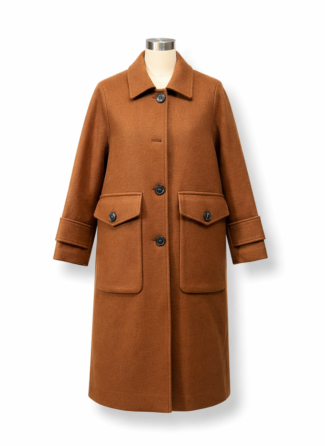 Elegant Caramel Tan Longline Wool Blend Overcoat