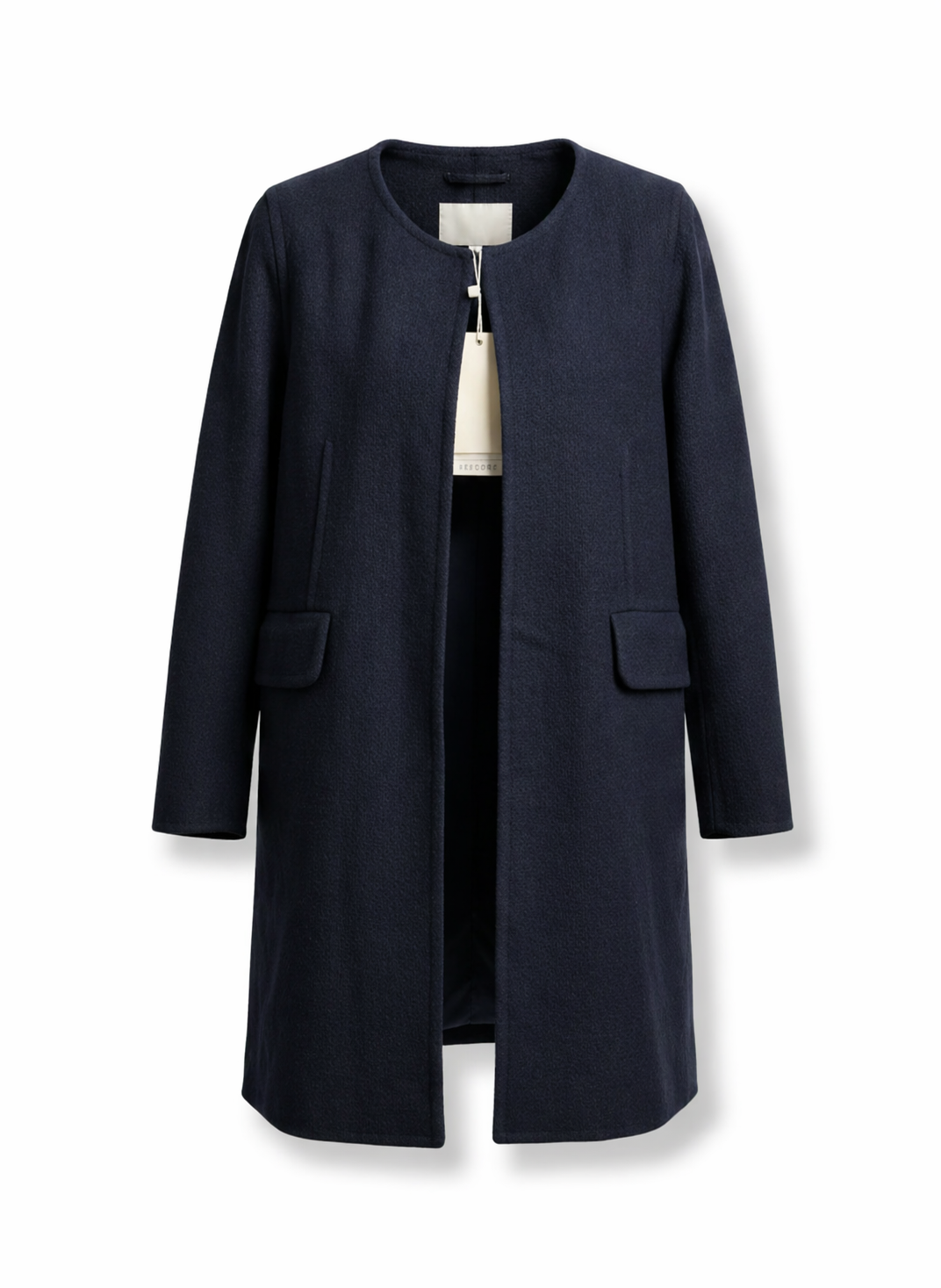 Selected Femme Women Navy Blue Solid Collarless Overcoat