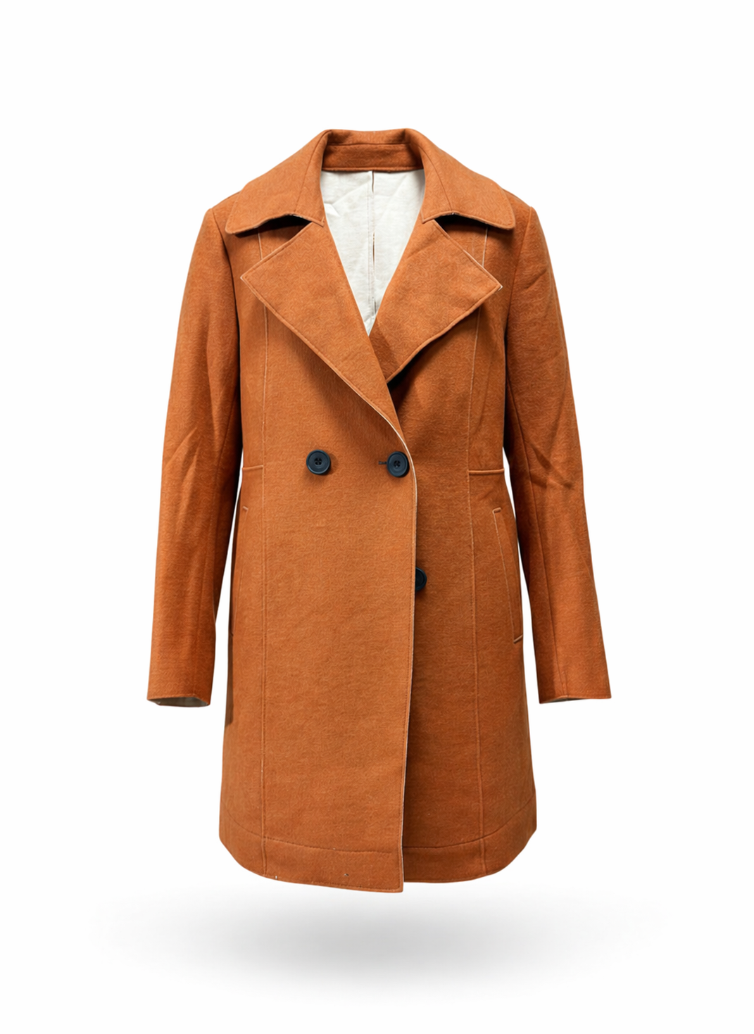 Elegant Rust Wool-Blend Double-Breasted Overcoat