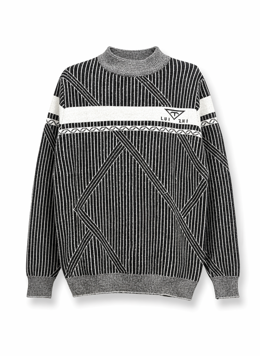LUI ZHI Men Geometric Striped Knit Sweater