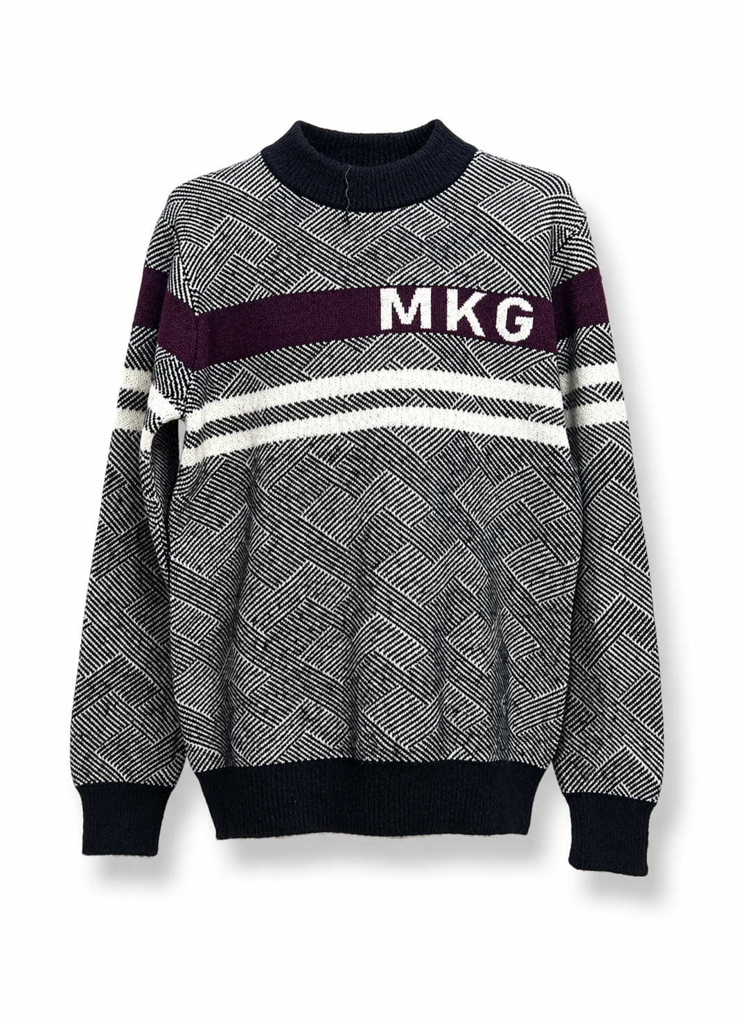 MKG Mens Geometric Textured Knit Pullover Sweater