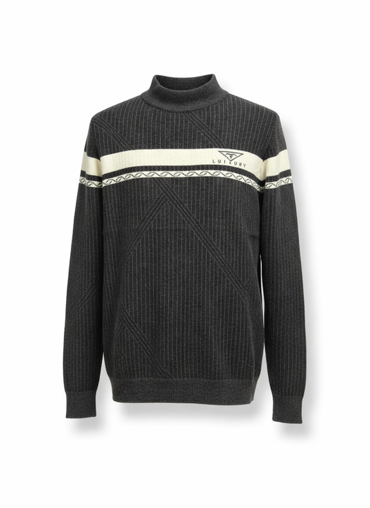 Men's Charcoal Grey Ribbed Mock Neck Pullover Sweater