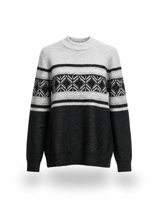 Alpine Aurora Monochrome Geometric Knit Pullover