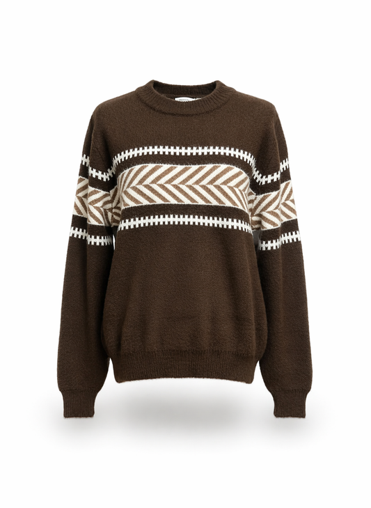 Earthbound Geometric Patterned Crew Neck Sweater