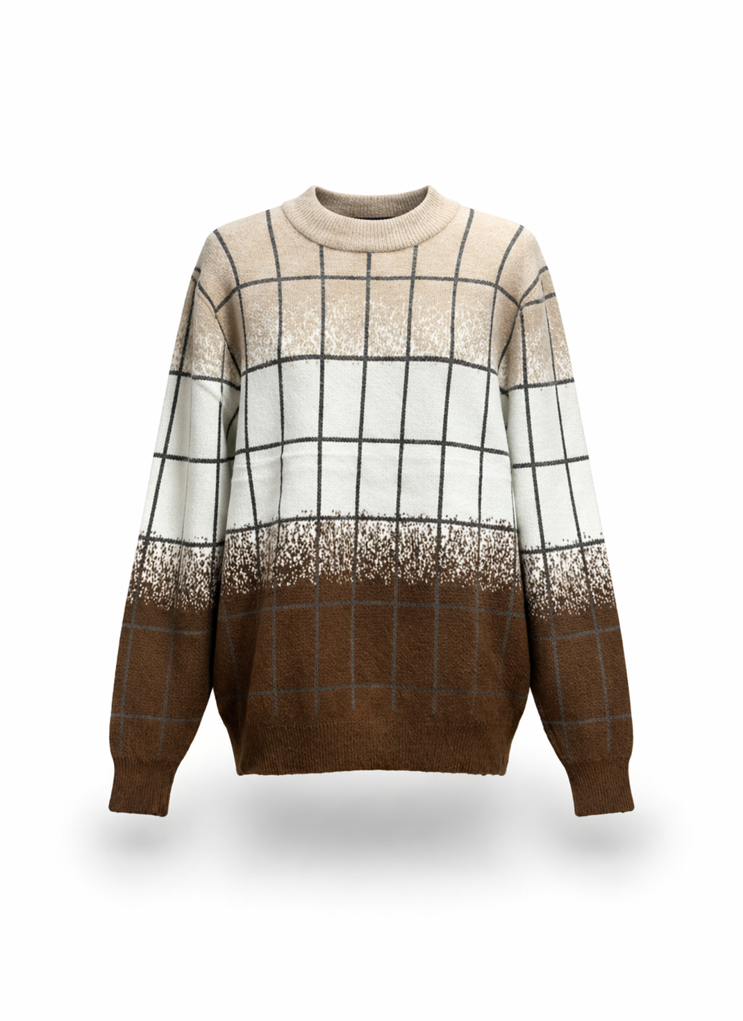 Urban Grid Tri-Color Block Oversized Knit Sweater