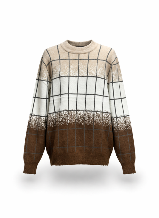 Urban Grid Tri-Color Block Oversized Knit Sweater