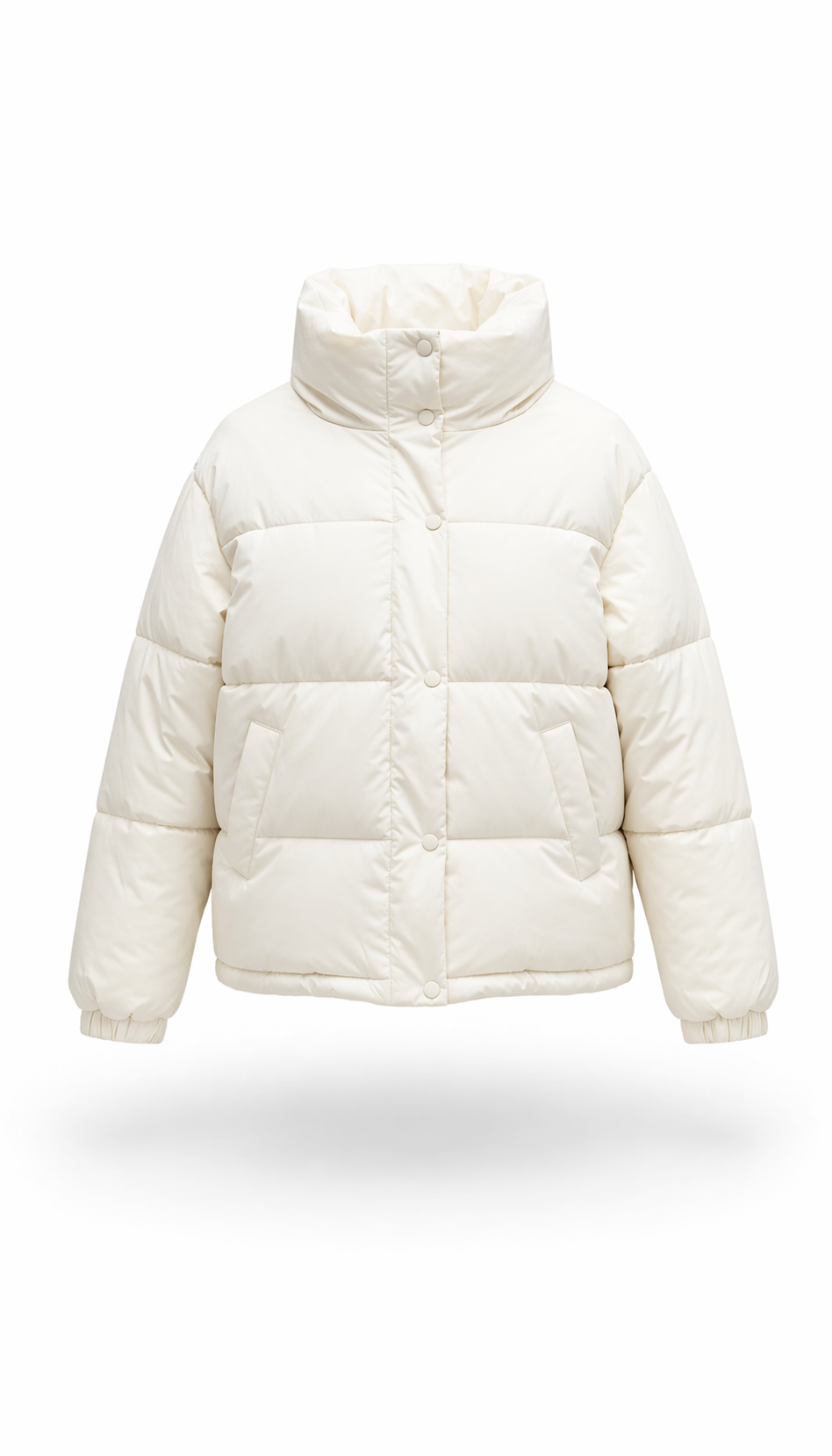 Women Ivory High-Neck Quilted Puffer Jacket