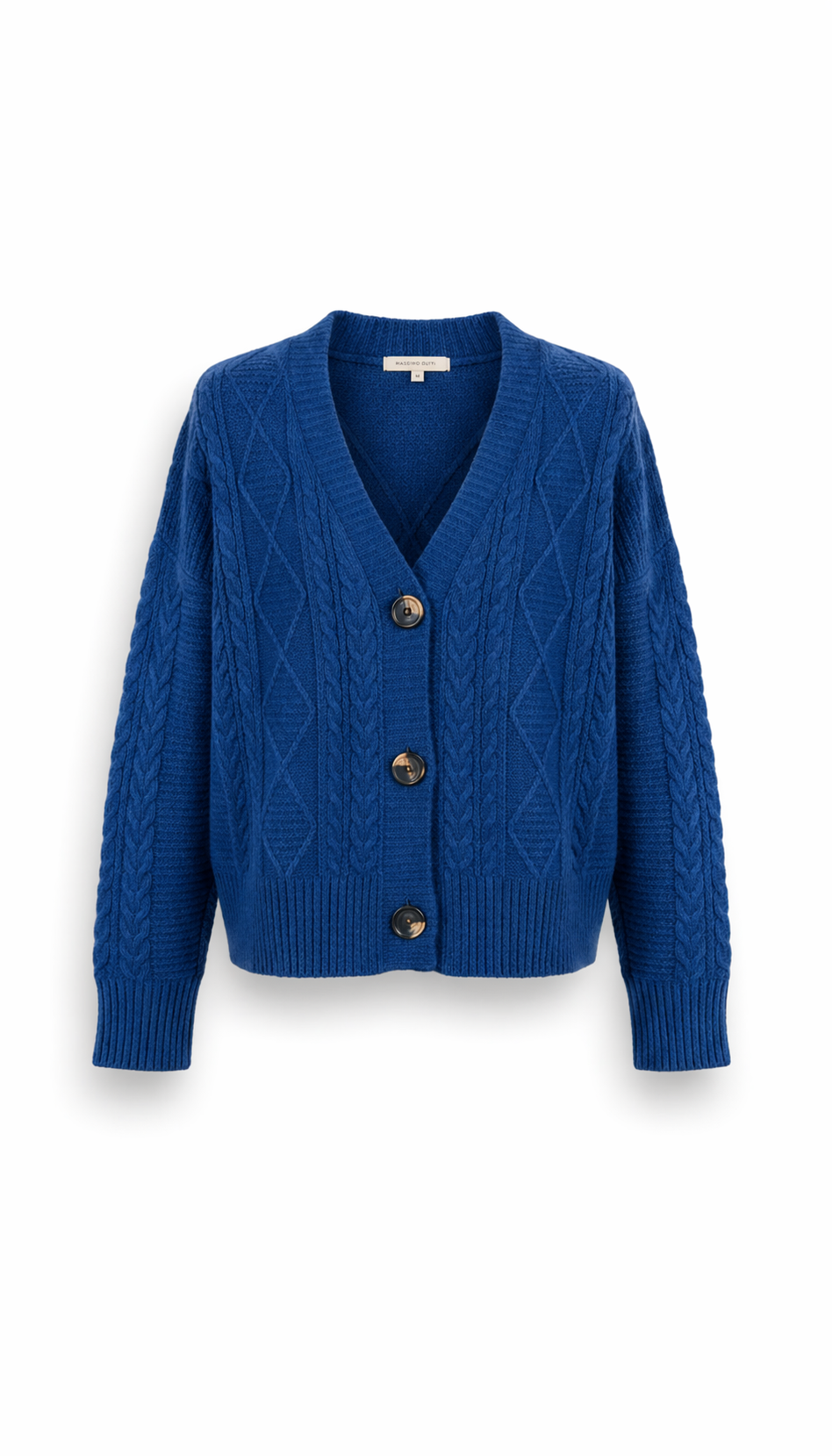 Massimo Dutti Royal Blue Cable-Knit V-Neck Cardigan