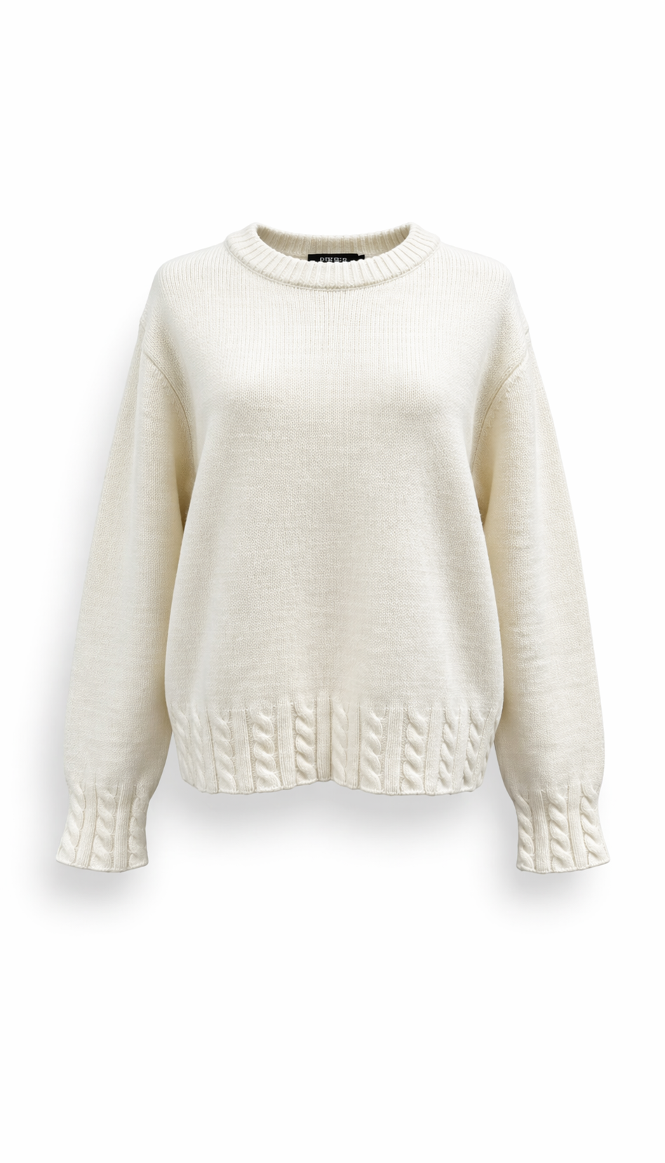 Women Off-White Cable Knit Detail Crew Neck Sweater