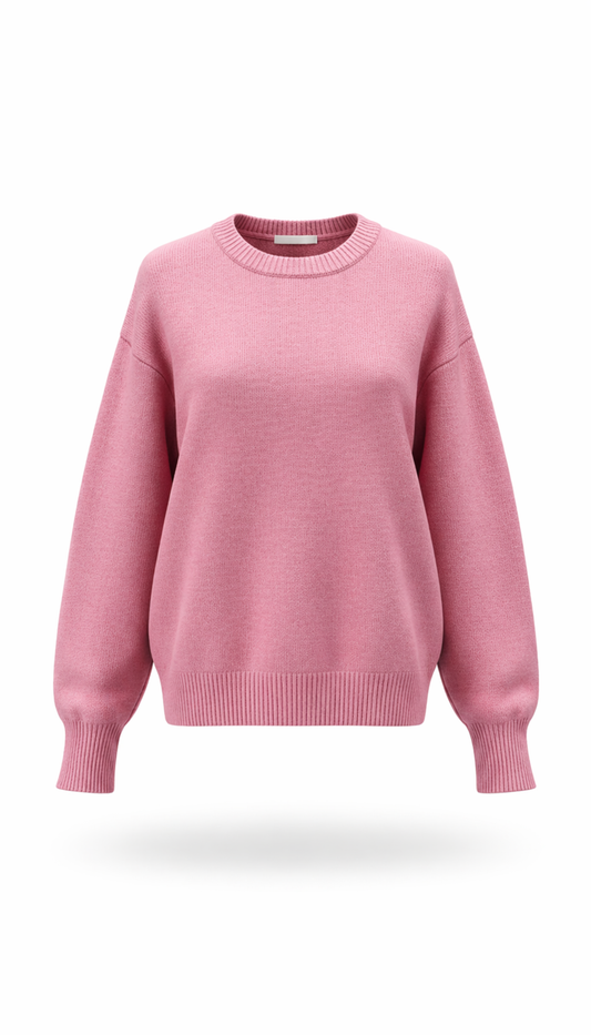 Rose Pink Oversized Crew Neck Knit Sweater