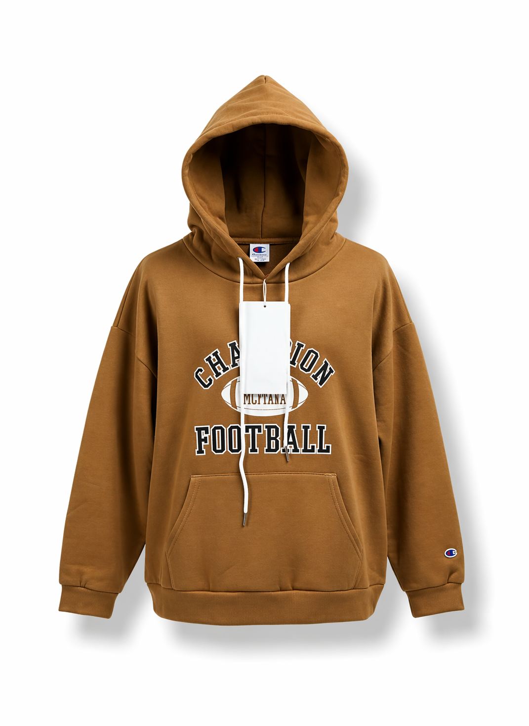 Champion Men's Mustard Brown Montana Football Graphic Oversized Hoodie